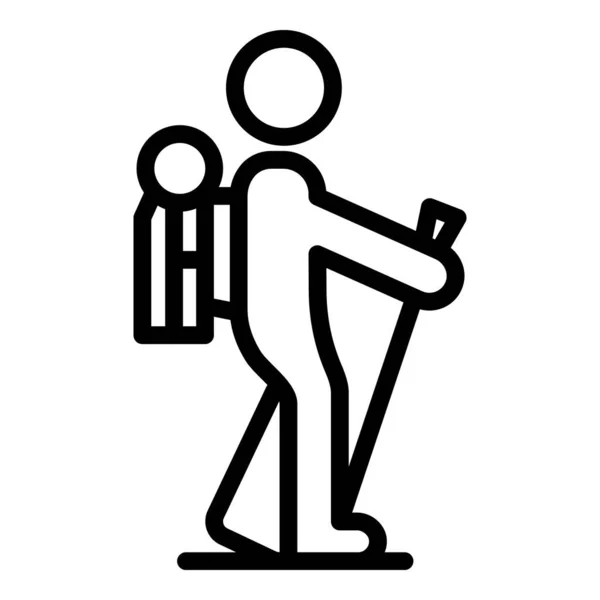 Mochila nórdica caminar icono, estilo de esquema — Vector de stock