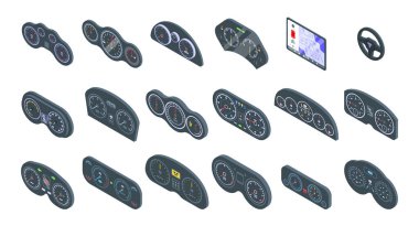 Araç gösterge paneli simgeleri ayarlandı, izometrik biçim