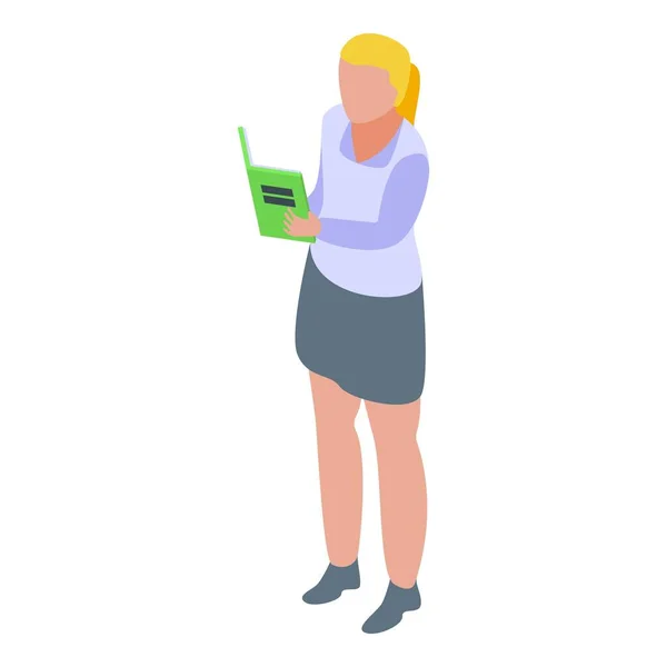 Mujer en línea búsqueda de empleo icono, estilo isométrico — Vector de stock