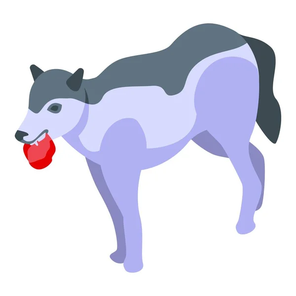 Loup avec icône de viande, style isométrique — Image vectorielle