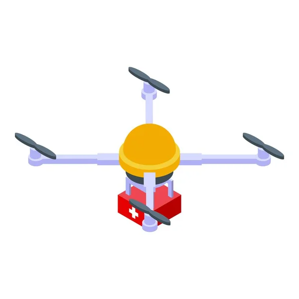 Drone delivers first aid kit icon, isometric style — Stock Vector