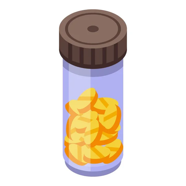 Tarro de vidrio con icono de píldoras amarillas, estilo isométrico — Vector de stock