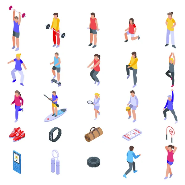 Conjunto de iconos de actividad física, estilo isométrico — Vector de stock