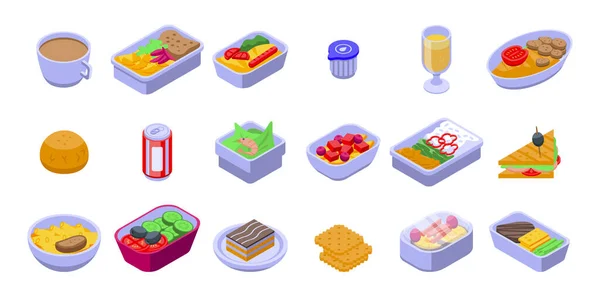 Airline food icons set, isometric style — Stock Vector