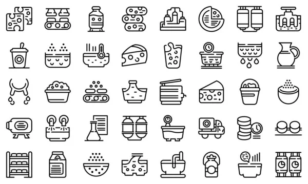 Conjunto de iconos de producción de queso, estilo de esquema — Vector de stock