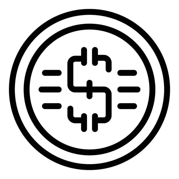 Dollar coin icône, style contour — Image vectorielle