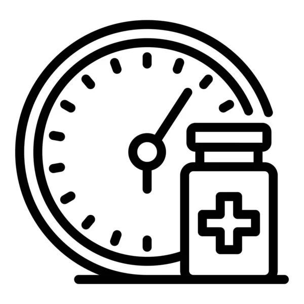 Tiempo de píldoras médicas icono, estilo de esquema — Vector de stock