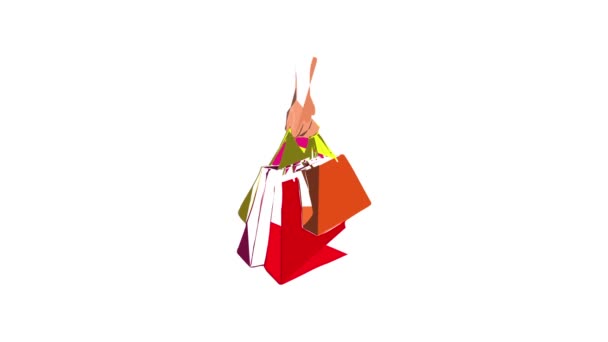 Ruka s balíčky nákupní ikony animace