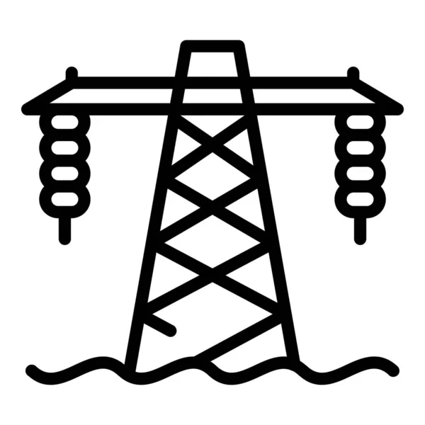 Icono de torre de energía hidráulica, estilo de contorno — Vector de stock