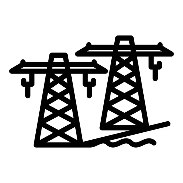 Icona della torre elettrica ad energia idroelettrica, stile contorno — Vettoriale Stock