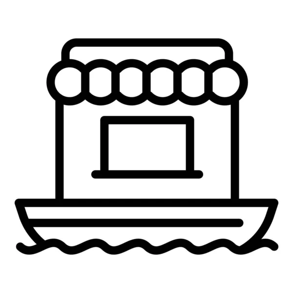Ikona plovoucí prodejny potravin, styl osnovy — Stockový vektor