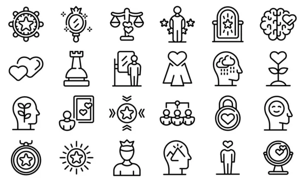 Conjunto de ícones de auto-estima, estilo esboço —  Vetores de Stock