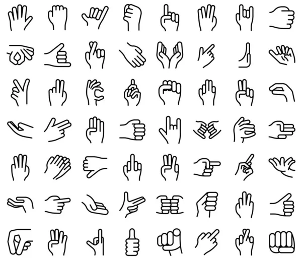 Hand gestures icons set, outline style — Stock Vector