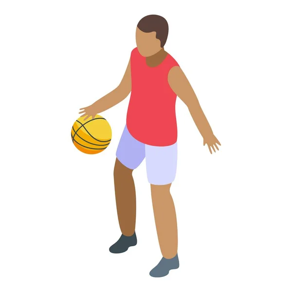 Adolescent jouant icône de basket-ball, style isométrique — Image vectorielle