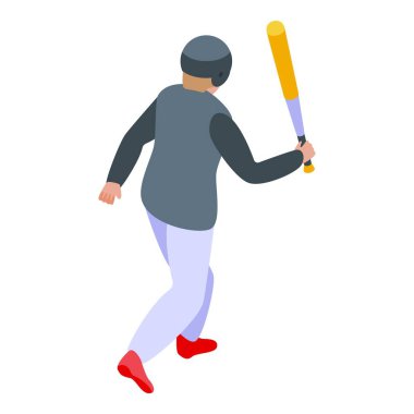 Beyzbol ikonu oynayan çocuk, izometrik stil
