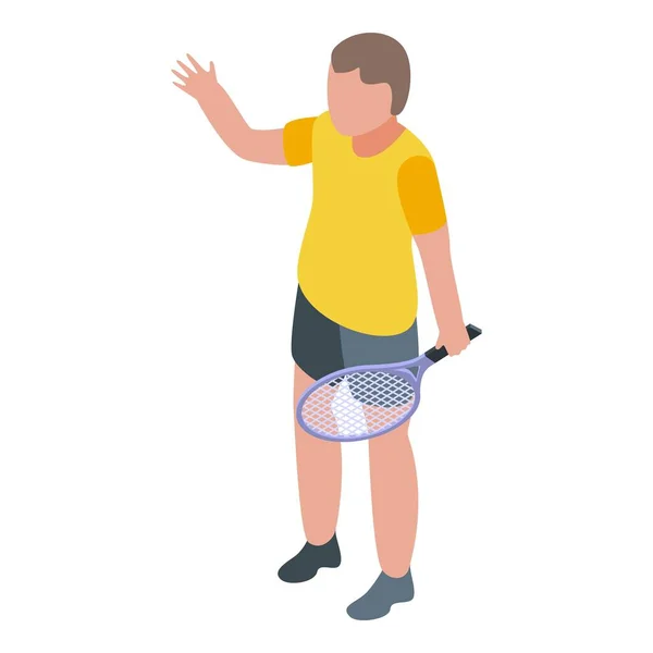 Niño jugando al tenis icono, estilo isométrico — Archivo Imágenes Vectoriales