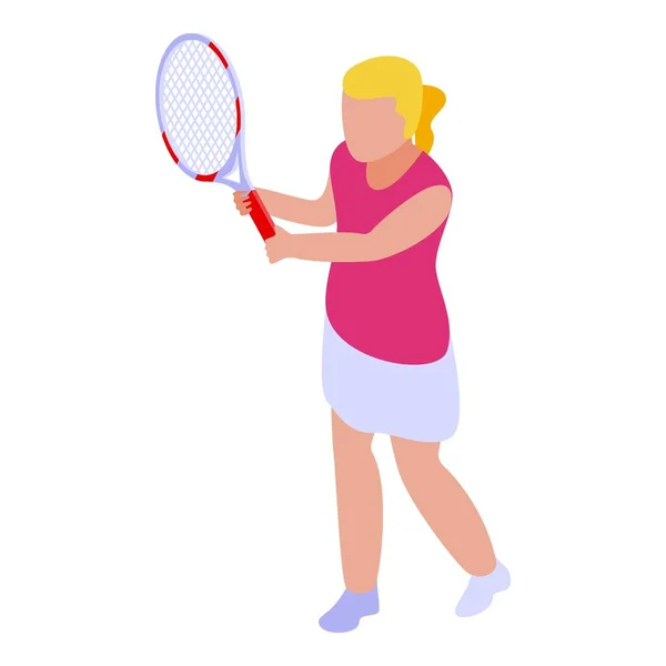 Chica jugando al tenis icono, estilo isométrico — Vector de stock