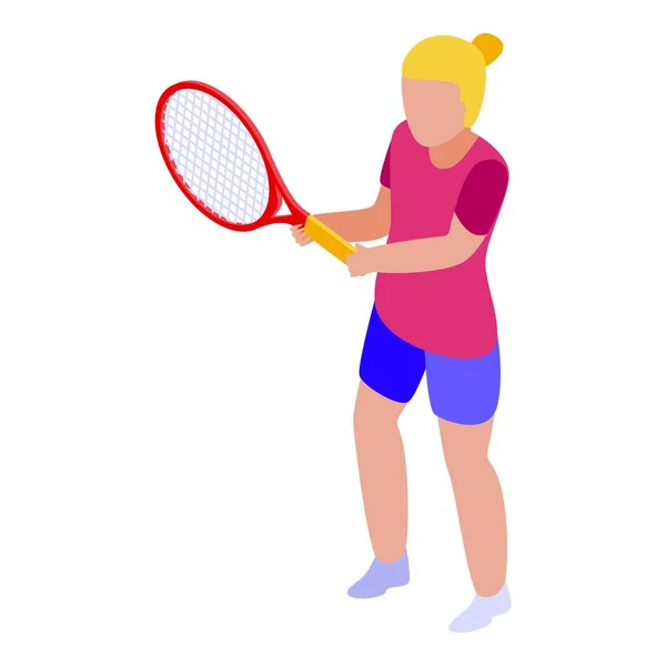 Yaz tenisçi kız ikonu, izometrik stil — Stok Vektör