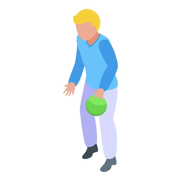 Garçon jouant icône de bowling, style isométrique — Image vectorielle
