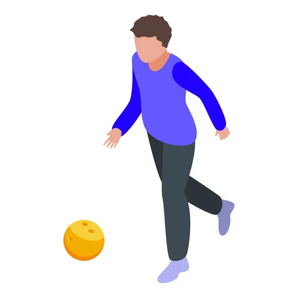 Adolescent jouant icône de bowling, style isométrique — Image vectorielle