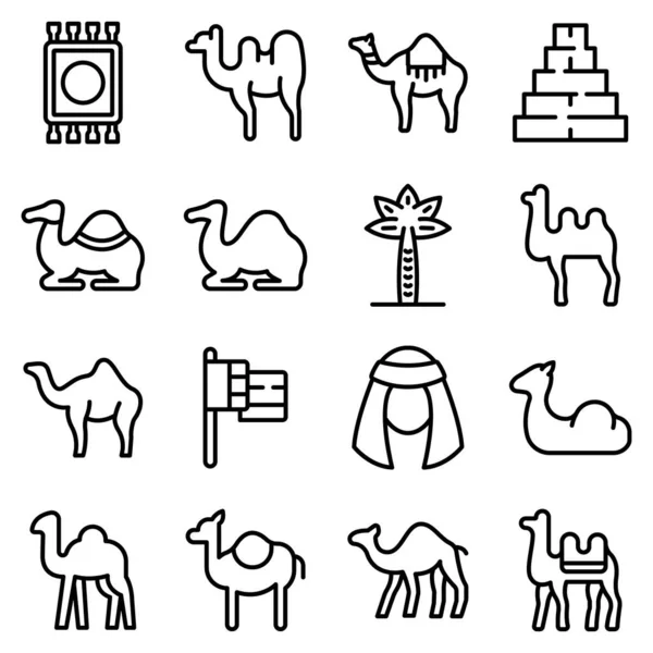 Набор иконок на верблюдах, стиль контура — стоковый вектор