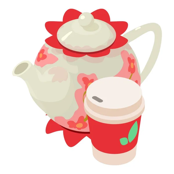 Ikone der Teezeit, isometrischer Stil — Stockvektor