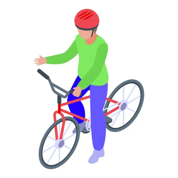 Biker kid cycling icon, isometric style — Stock Vector