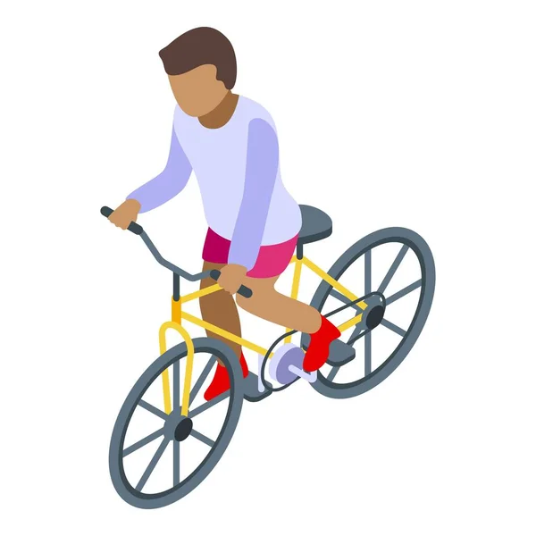 Afro americano niño ciclismo icono, estilo isométrico — Vector de stock