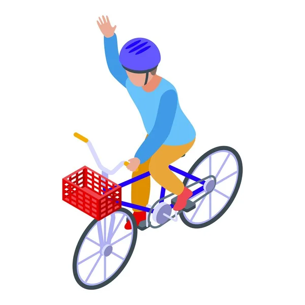 Cesta niño ciclismo icono, estilo isométrico — Vector de stock