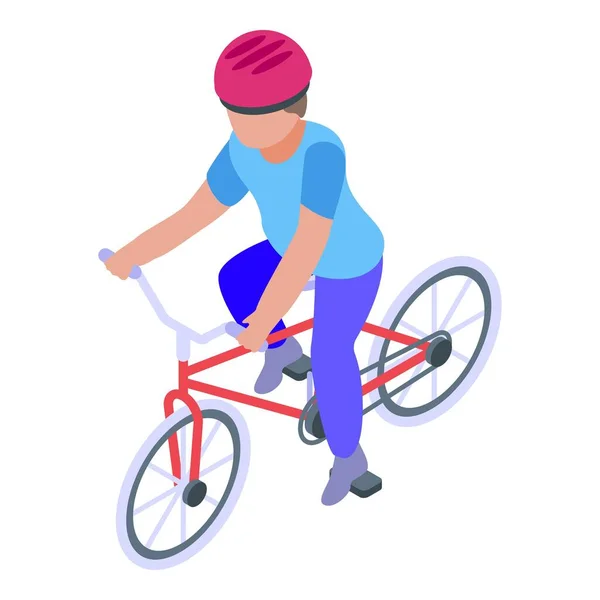 Divertido niño ciclismo icono, estilo isométrico — Vector de stock