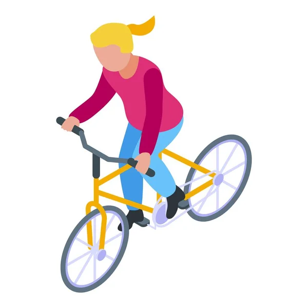 Niño feliz ciclismo icono, estilo isométrico — Vector de stock