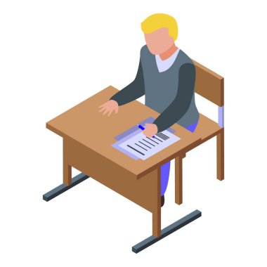 Sınıf başlangıç okulu test simgesi, izometrik biçim