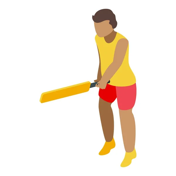 Enfant jouant icône de cricket, style isométrique — Image vectorielle