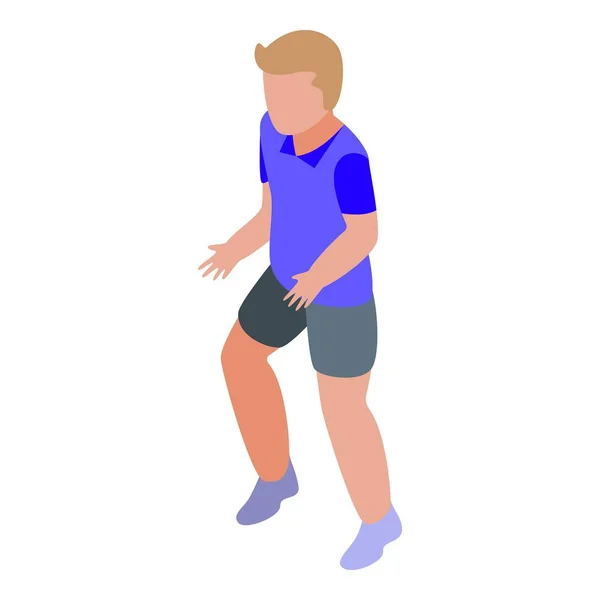 Course à pied jouant icône de cricket, style isométrique — Image vectorielle