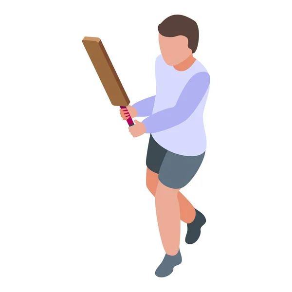 Garçon jeu rapide icône de cricket, style isométrique — Image vectorielle