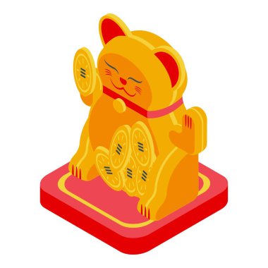 Japonya şanslı kedi simgesi, izometrik stil