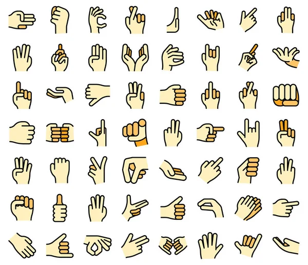 Mano gestos iconos conjunto vector plano — Vector de stock