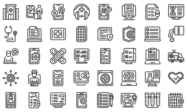 Online medical consultation icons set, outline style — Stock Vector