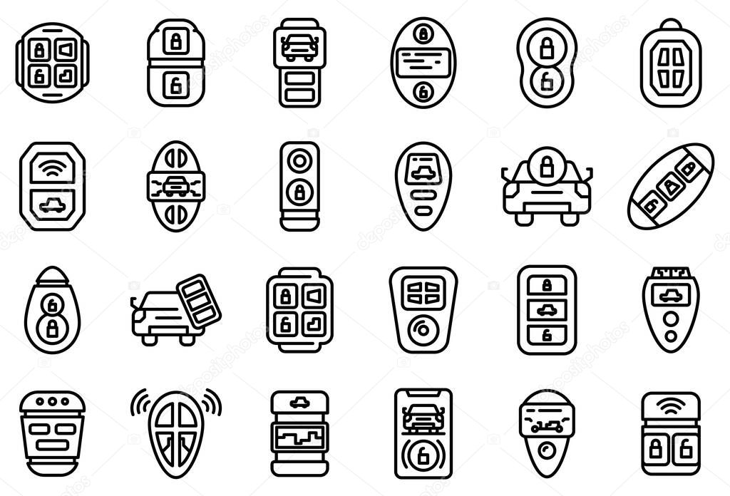 Smart car key icons set, outline style