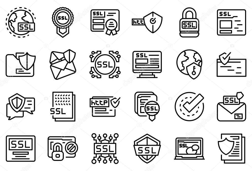 SSL certificate icons set, outline style