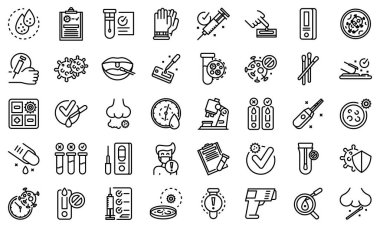 Kapsamlı test simgesi. Beyaz arkaplanda izole edilmiş web tasarımı için Covid test vektörü simgesi