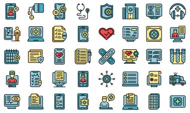 Online medical consultation icons set vector flat clipart