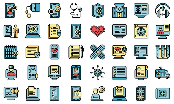 Online medical consultation icons set vector flat — Stock Vector