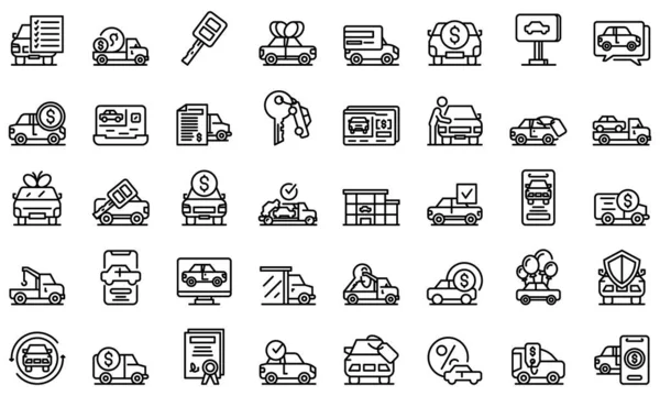 Buying car icons set, outline style