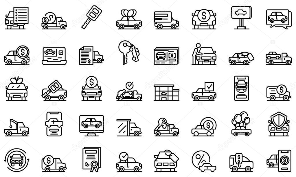 Buying car icons set, outline style