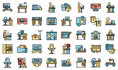Ergonomic workplace icons set vector flat