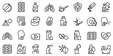 Cough drops icons set, outline style
