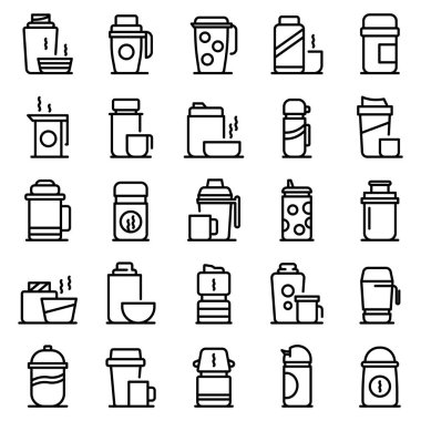 Thermo cup icons set, outline style