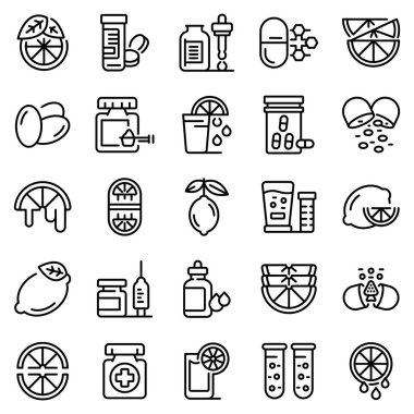 Vitamin c icons set, outline style