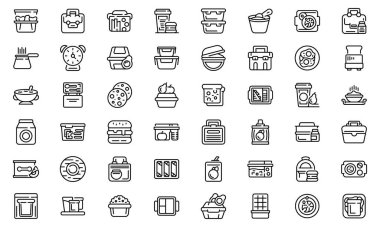 School breakfast icons set, outline style